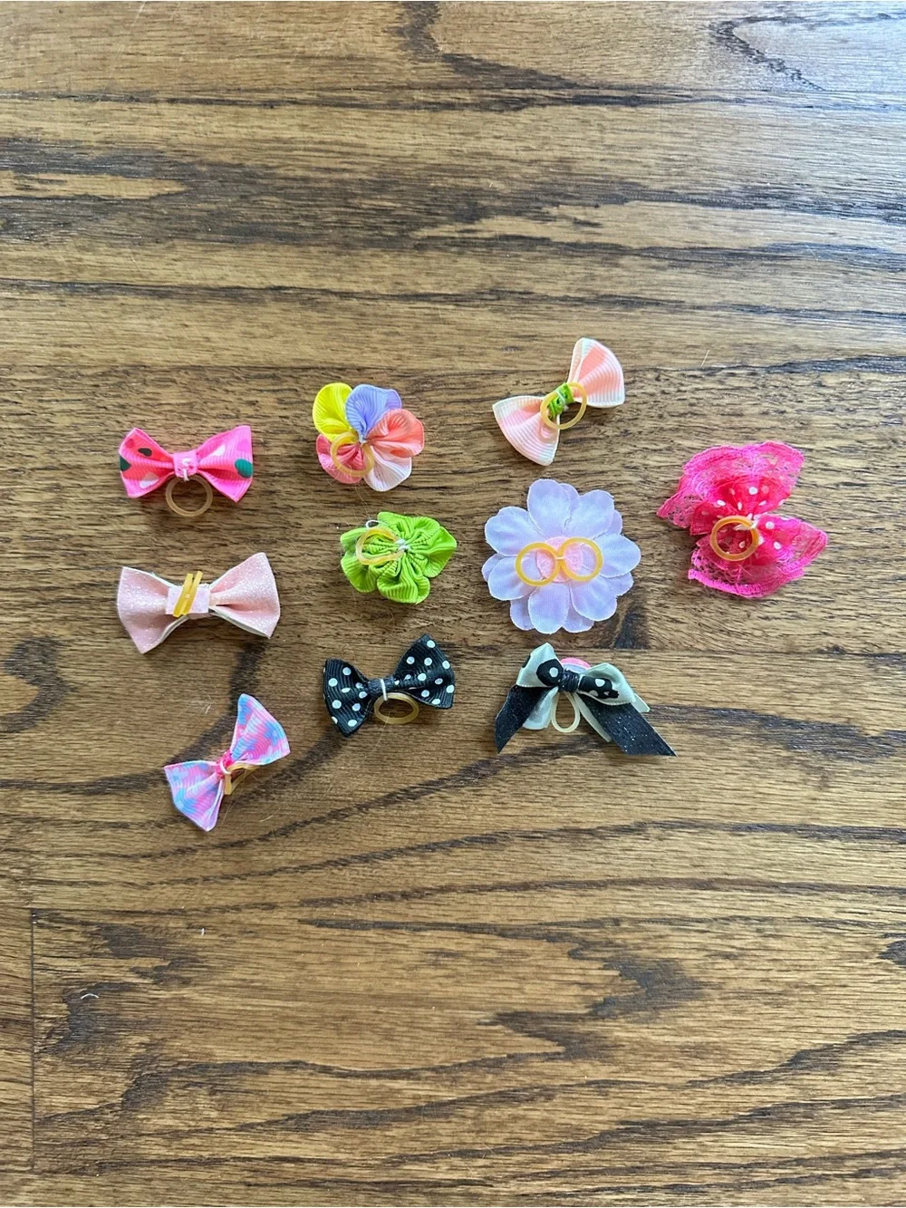 10 Assorted Bow Hair Cute topknot/ponytails - multicolor, vibrant colors